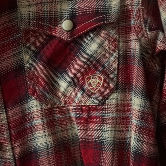 Ariat Red Plaid Casual Button Down Shirt - Picture 3 of 5